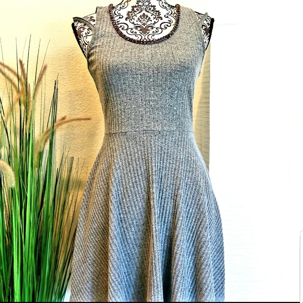 women gray color mini dress with beaded neckline